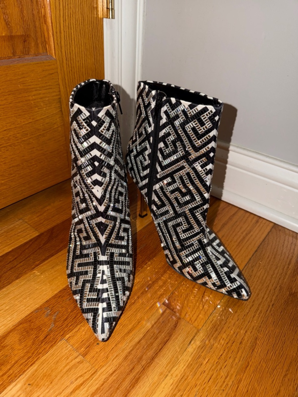 INC International Concepts Black & White Geometric Sequin Ankle Boots